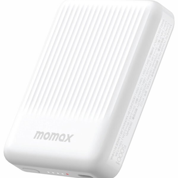 بطارية Momax Q.Mag Minimal / لاسلكية / سعة 5000 mAh / حجم صغير / تدعم MagSafe / ابيض