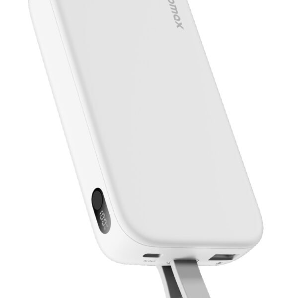 بطارية momax iPower PD 5 سعة 20 الف mAh / قوية / شحن سريع / مع واير تايب سي مدمج / ابيض